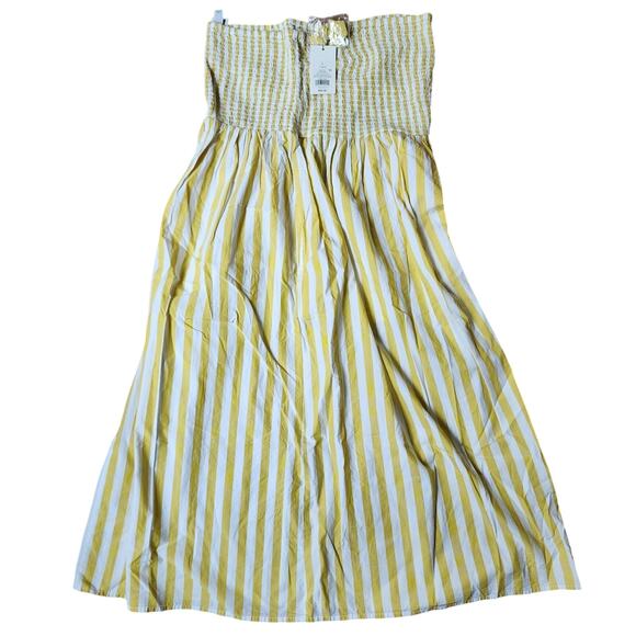 A New Day Strapless Smocked Tube Sundress Womens Size Large Yellow White Striped - Picture 1 of 10